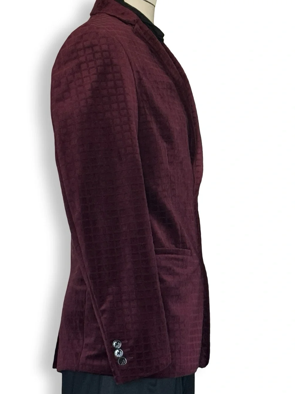 Vintage Y2K Alfani Burgundy Textured Velvet Blazer Sport Coat Hollywood Costume